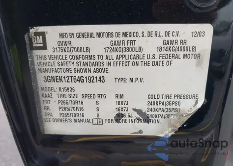 2004 Chevrolet Avalanche 1500 из США, поврежденный, VIN 3GNEK12T64G192143